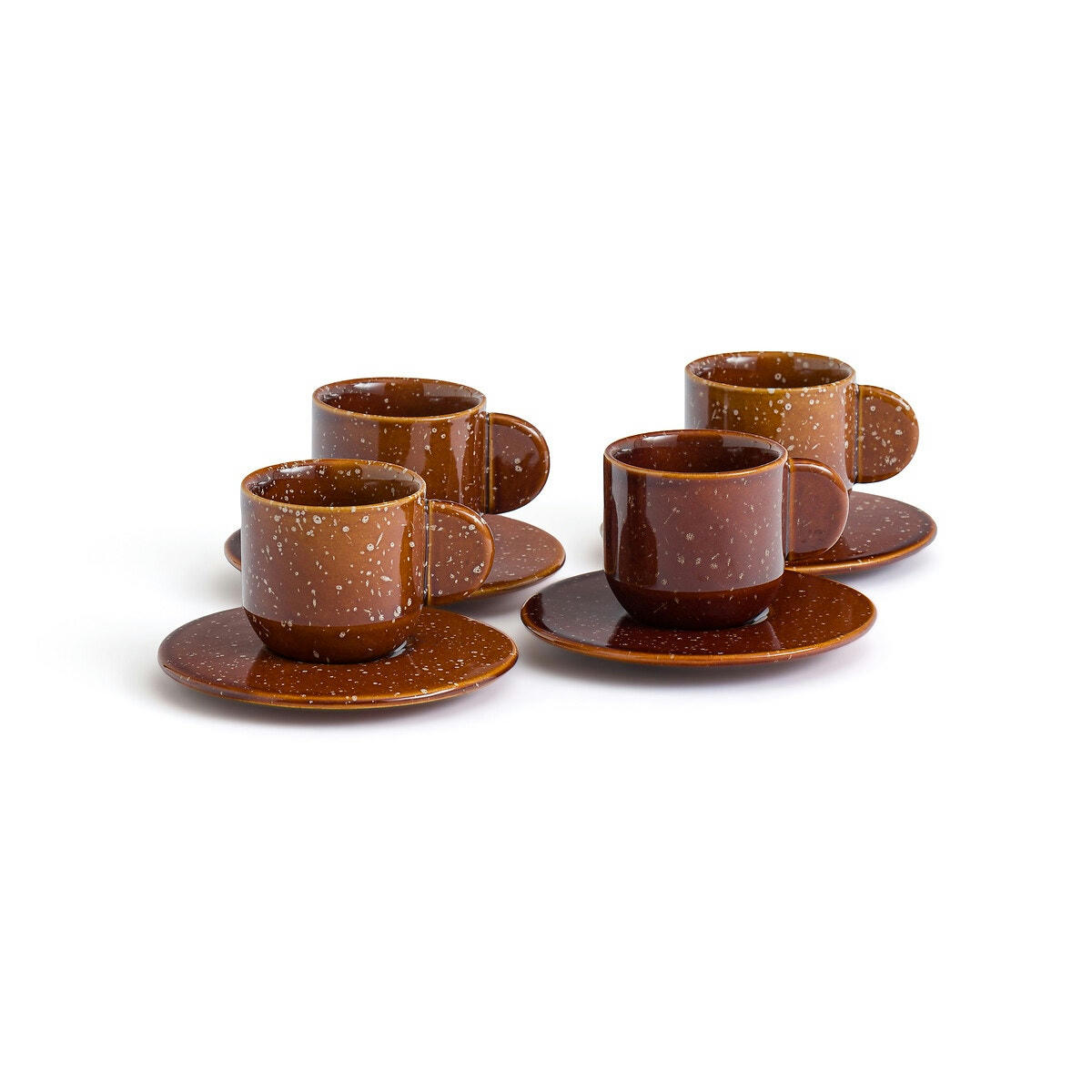 Lot de 4 tasses à café et sous-tasses, grès, Meti