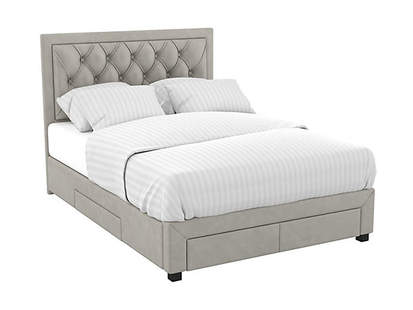 Lit avec tiroirs 160 x 200 cm - Tissu velours - Beige   Matelas - LEOPOLD