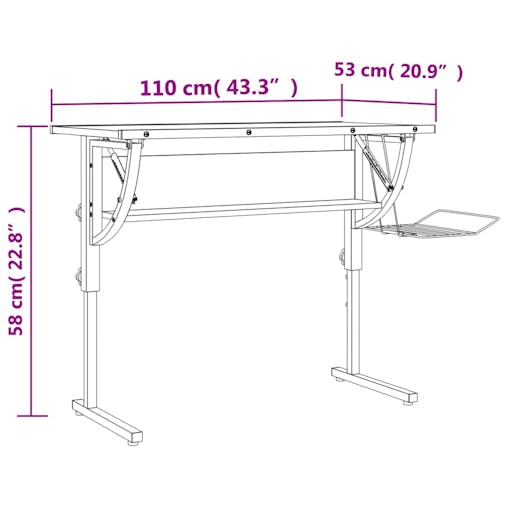 NNEVL Craft Desk Sonoma Oak and Grey 110x53x(58-87)cm Engineered Wood and Steel
