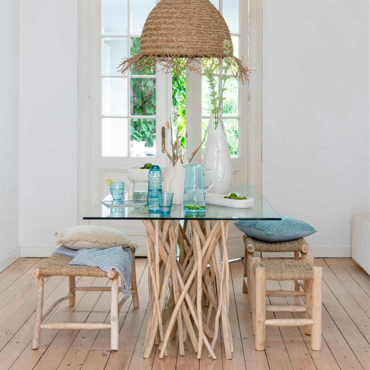 BANGKOK - Tabouret bas en bois et corde naturel