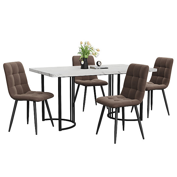 Ensemble table et chaises 140x80x75 cm avec 4 chaises, table rectangulaire MDF motif marbre et pieds métal