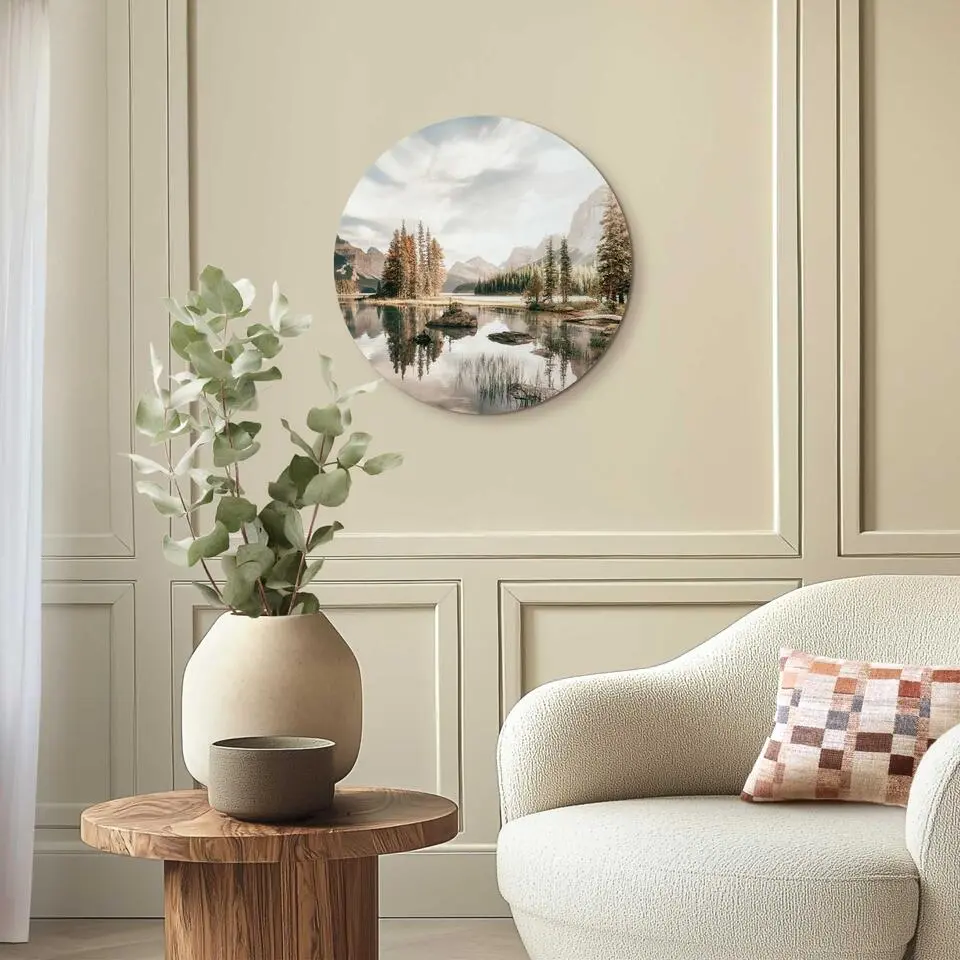 Glasschilderij Landschap in de bergen - &Oslash; 50 - Groen