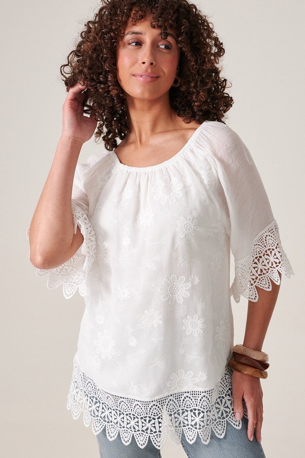 Klass. Floral Embroidery and Crochet Top