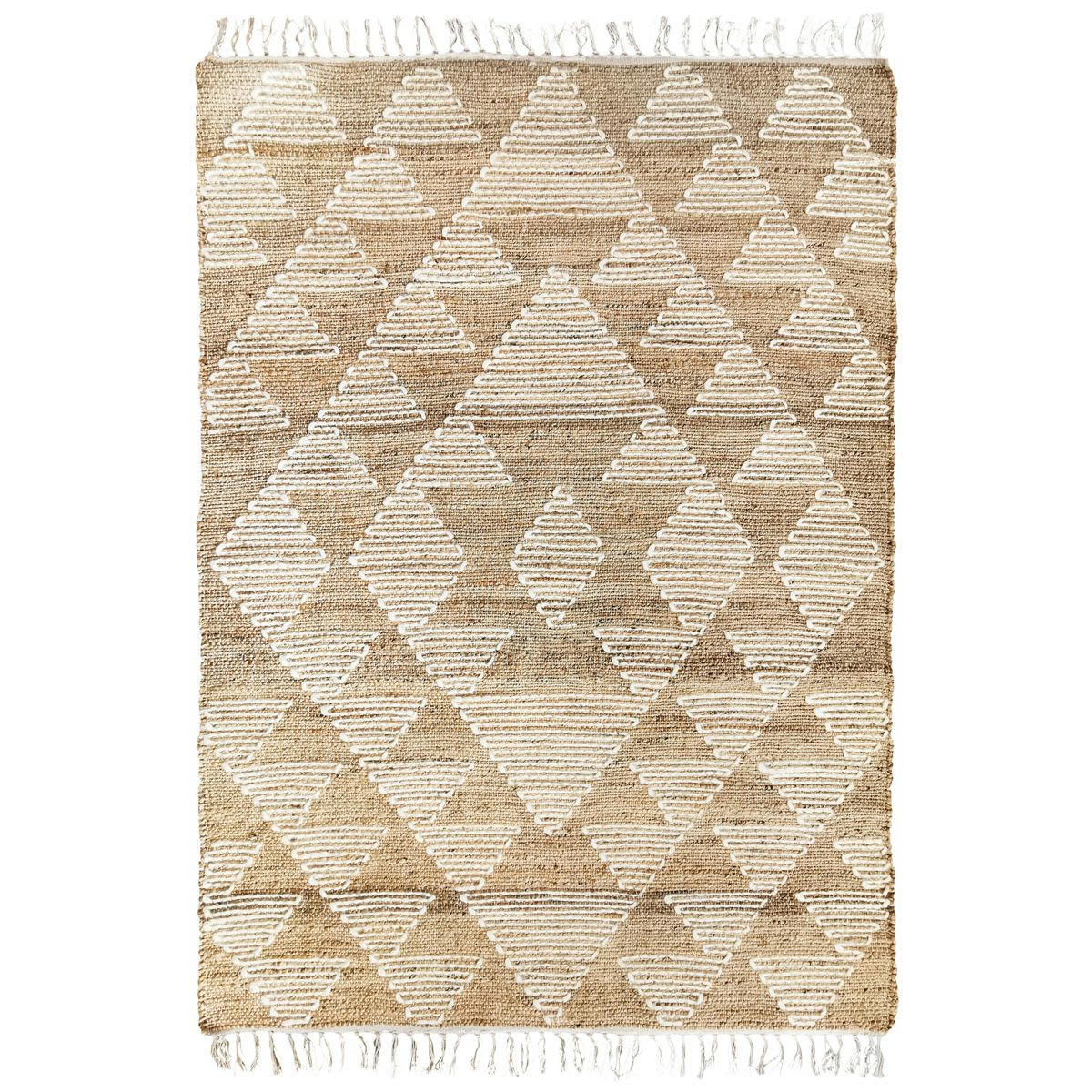 PRIMI - Tapis chanvre motifs triangles en laine épaisse naturel 120x170