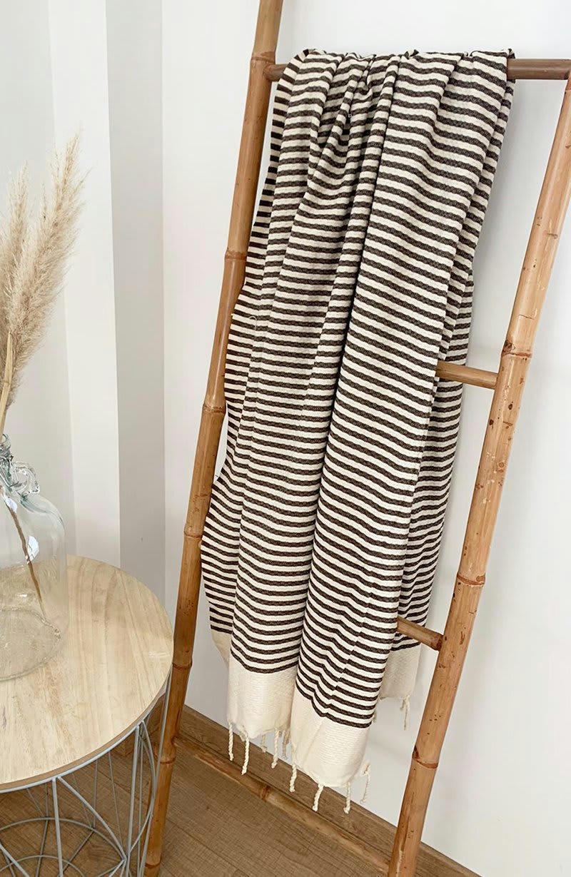 Nid d'abeille - Fouta traditionnelle  yadara taupe 100 x 200