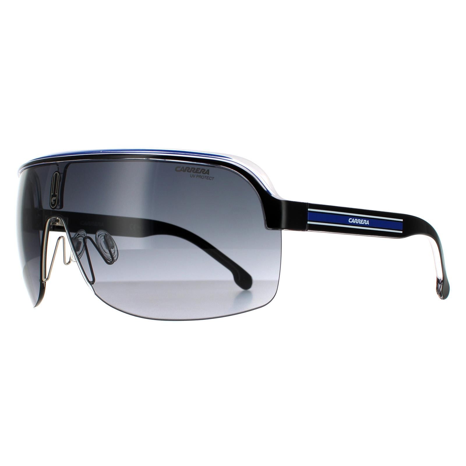 Carrera Shield Black Crystal White Blue Dark Grey Gradient Sunglasses