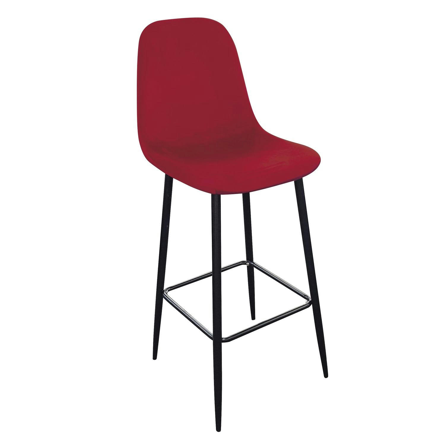 VELOURS - Tabouret de bar métal noir et assise velours rouge 42x47x108cm