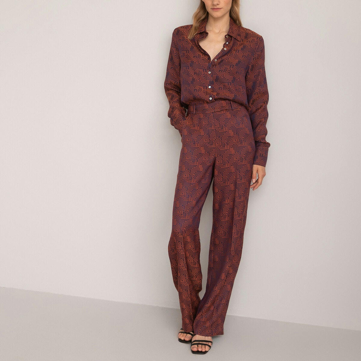 Chemise manches longues, imprimé géométrique