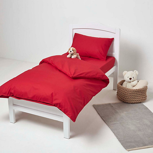 Lot de 2 draps housse lit bébé en coton égyptien 200 fils rouge, 70 x 140 cm - HOMESCAPES