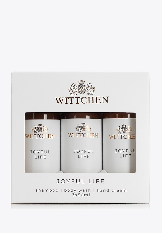 Podróżny zestaw kosmetyków szampon, żel, krem do rąk Joyful Life