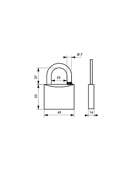 Cadenas à clé Type 1, laiton, extérieur, anse inox, 45mm, 2 clés - THIRARD
