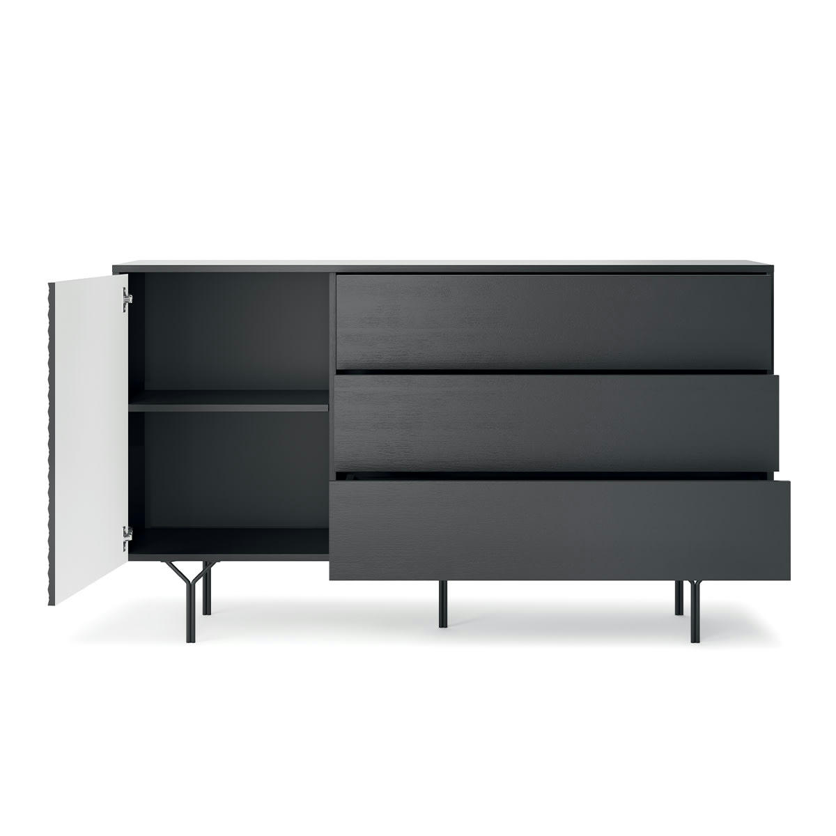 - Buffet 1 porte 3 grands tiroirs iron noir