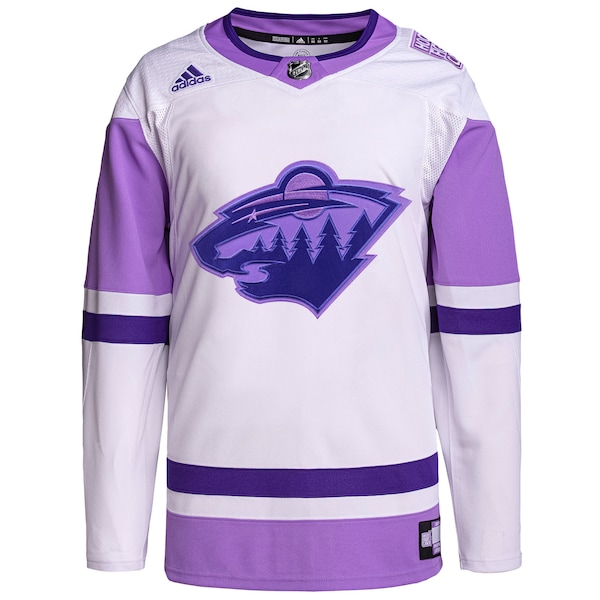 Minnesota Wild adidas Hockey Fights Cancer Primegreen Authentic Custom Jersey - White/Purple