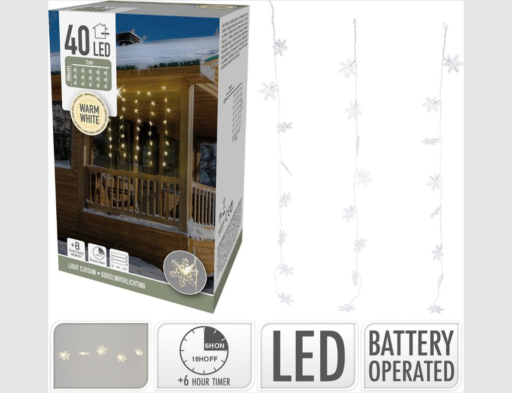LED-Lichtervorhang mit Schneeflocken 40 LEDs warmweiß
