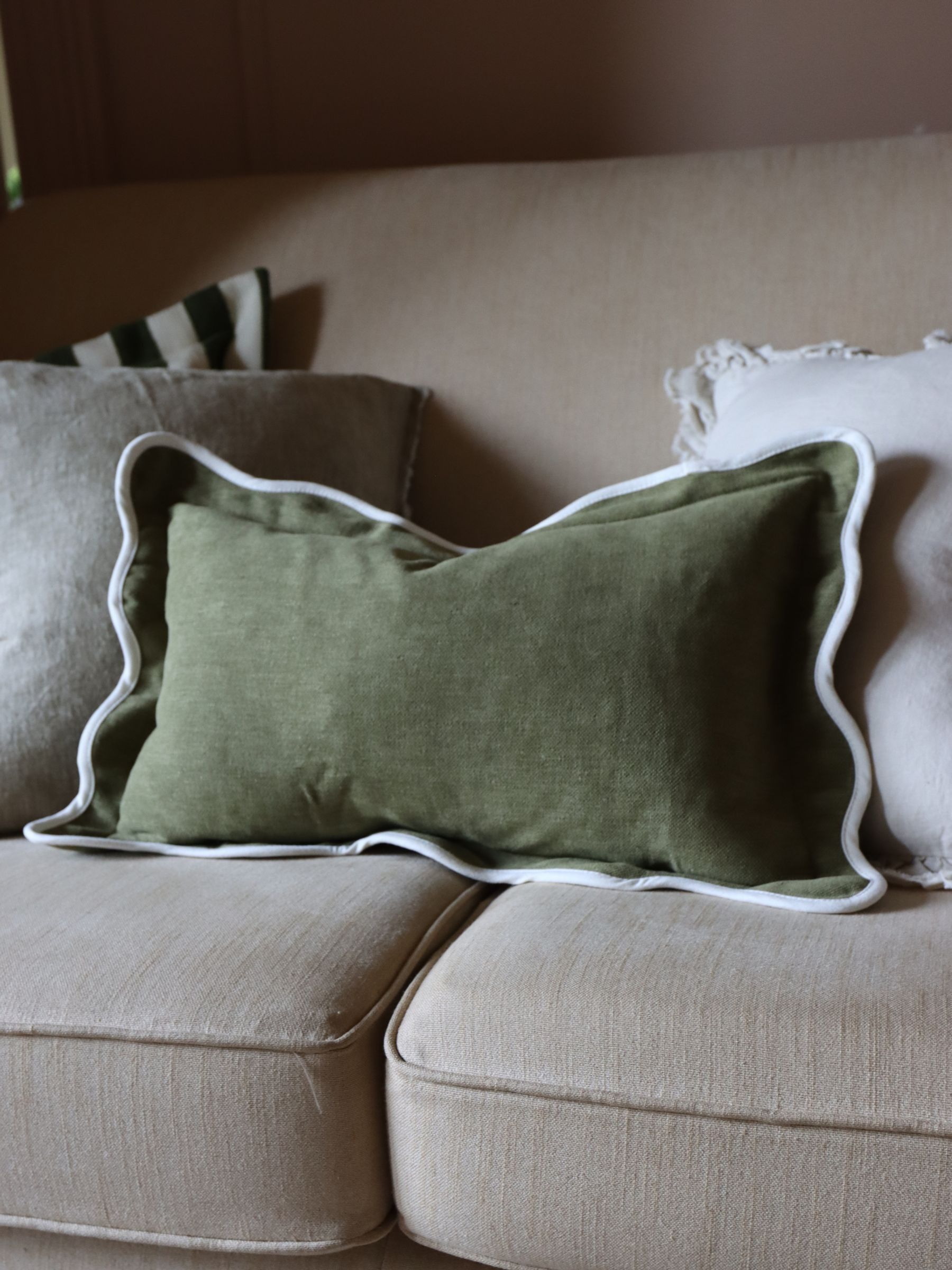 Ellenvale Interiors Olive Chloe Scalloped Edge 50 x 30cm Cushion Cover