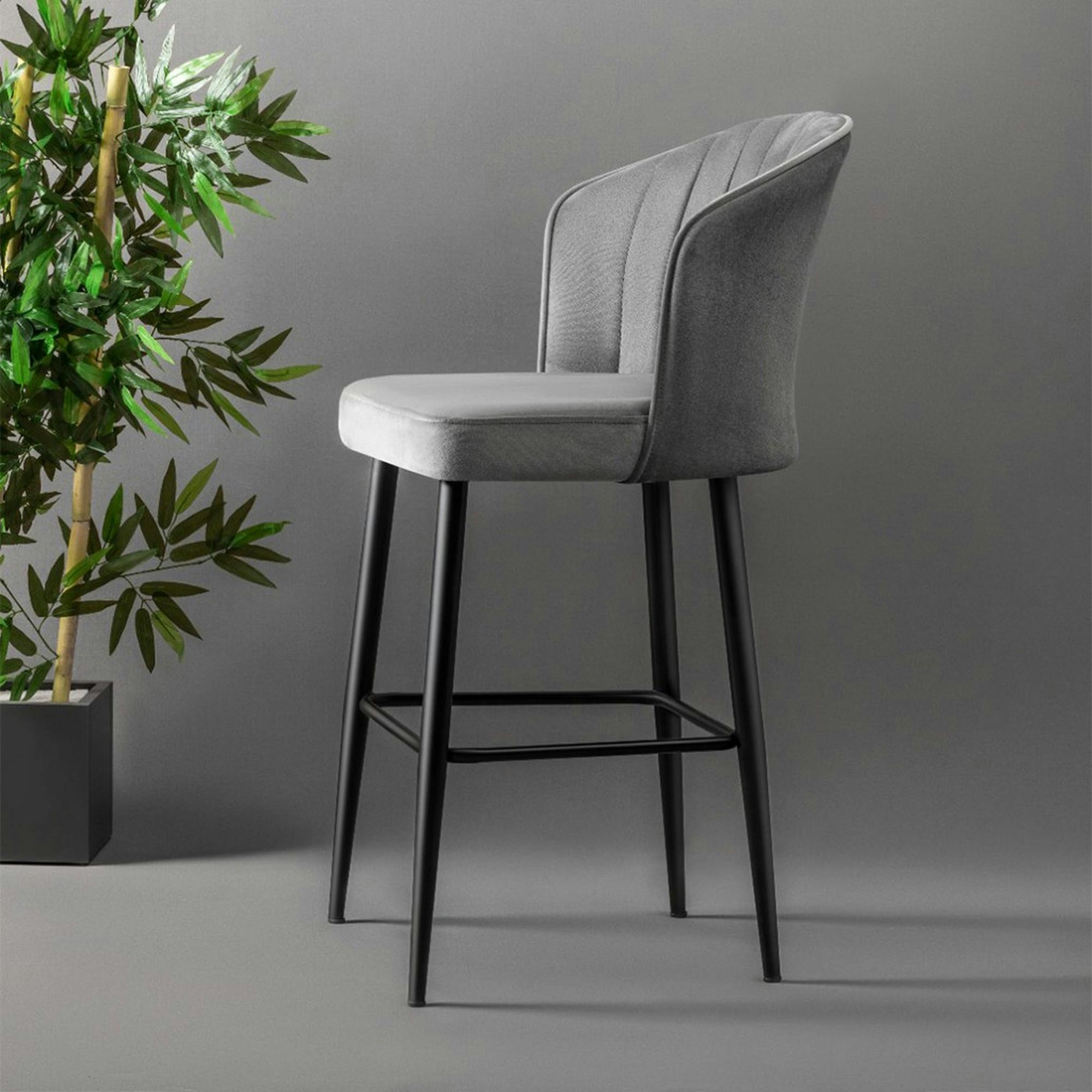 Tabouret de bar en velours gris 65 cm (lot de 2) ROSARIO