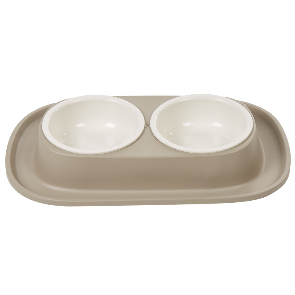 Gamelle double antidérapante blanc taupe