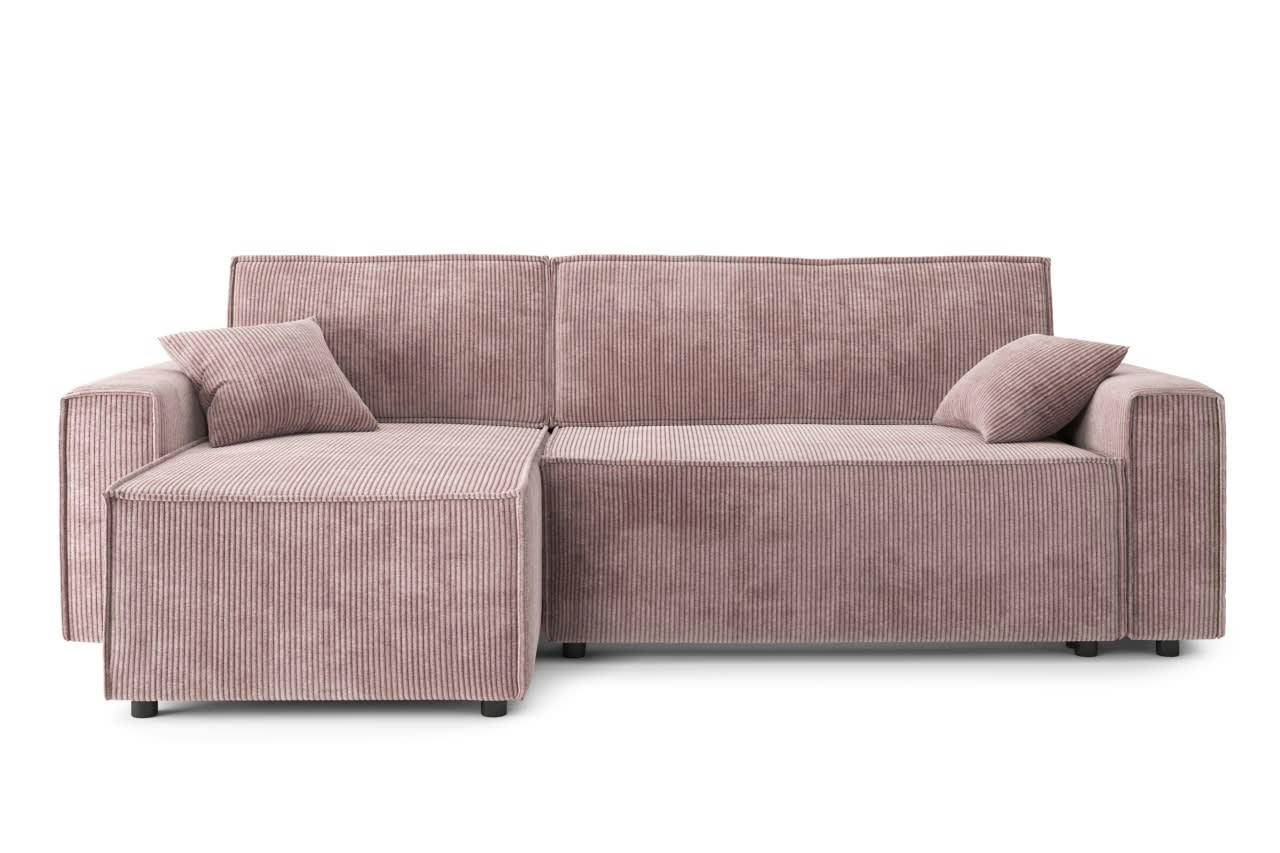 MIRA - Canapé d'angle convertible en velours côtelé 4 places mauve