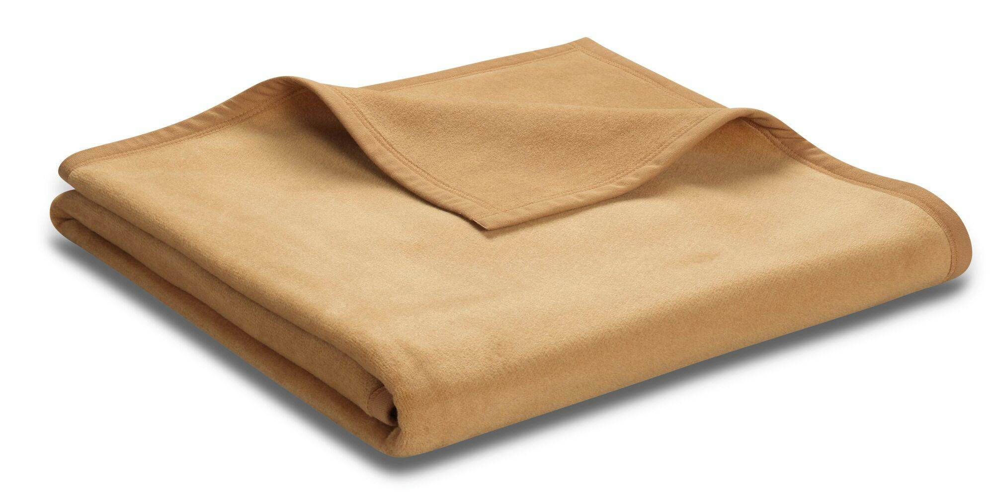 CLAIRE - Couverture en coton recyclé camel 180 x 220 cm