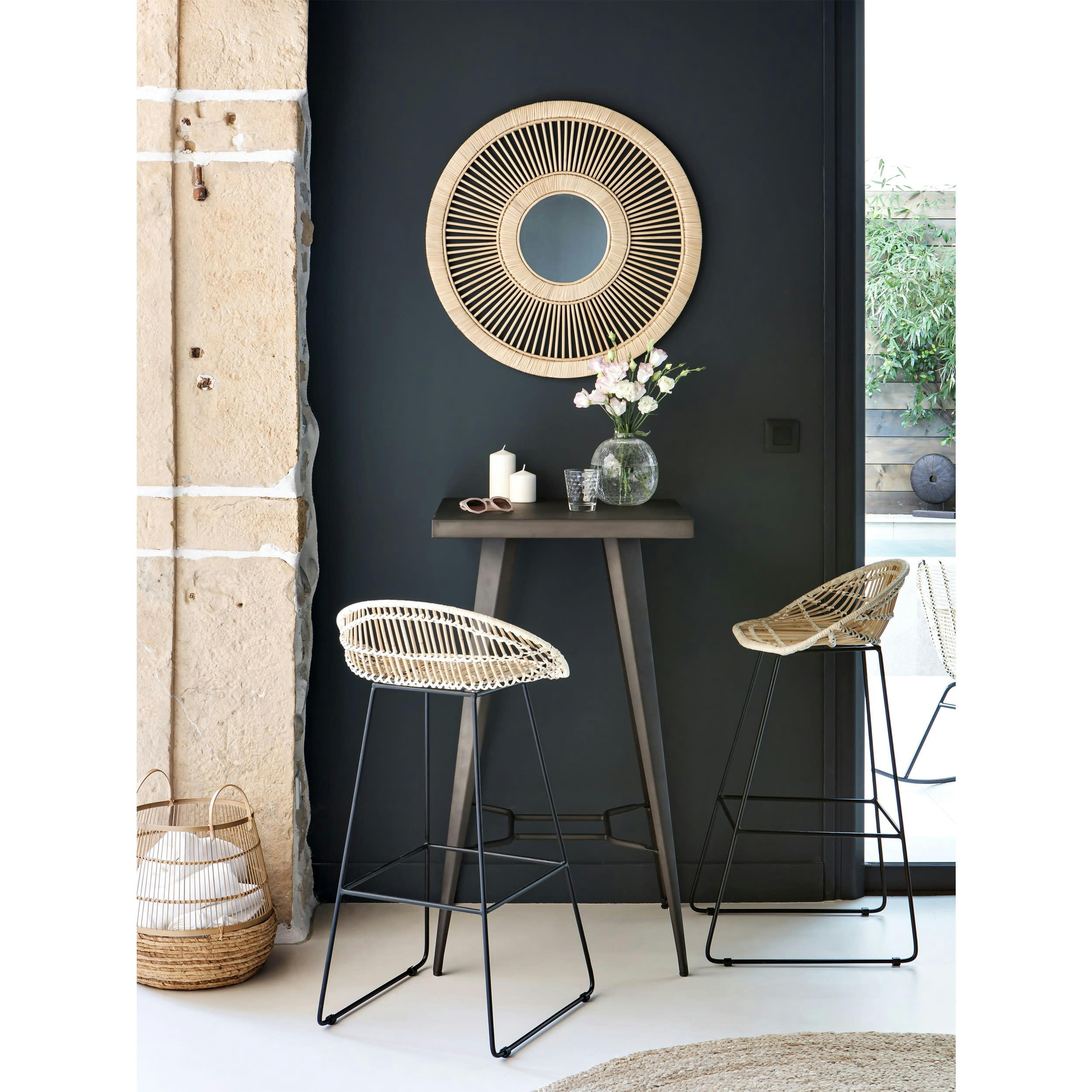 INDUS - Table de bar carrée 2 personnes en métal gris métallisé 60 cm