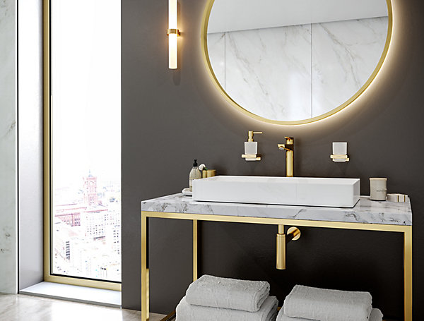Distributeur de savon liquide aspect doré poli Addstoris Hansgrohe