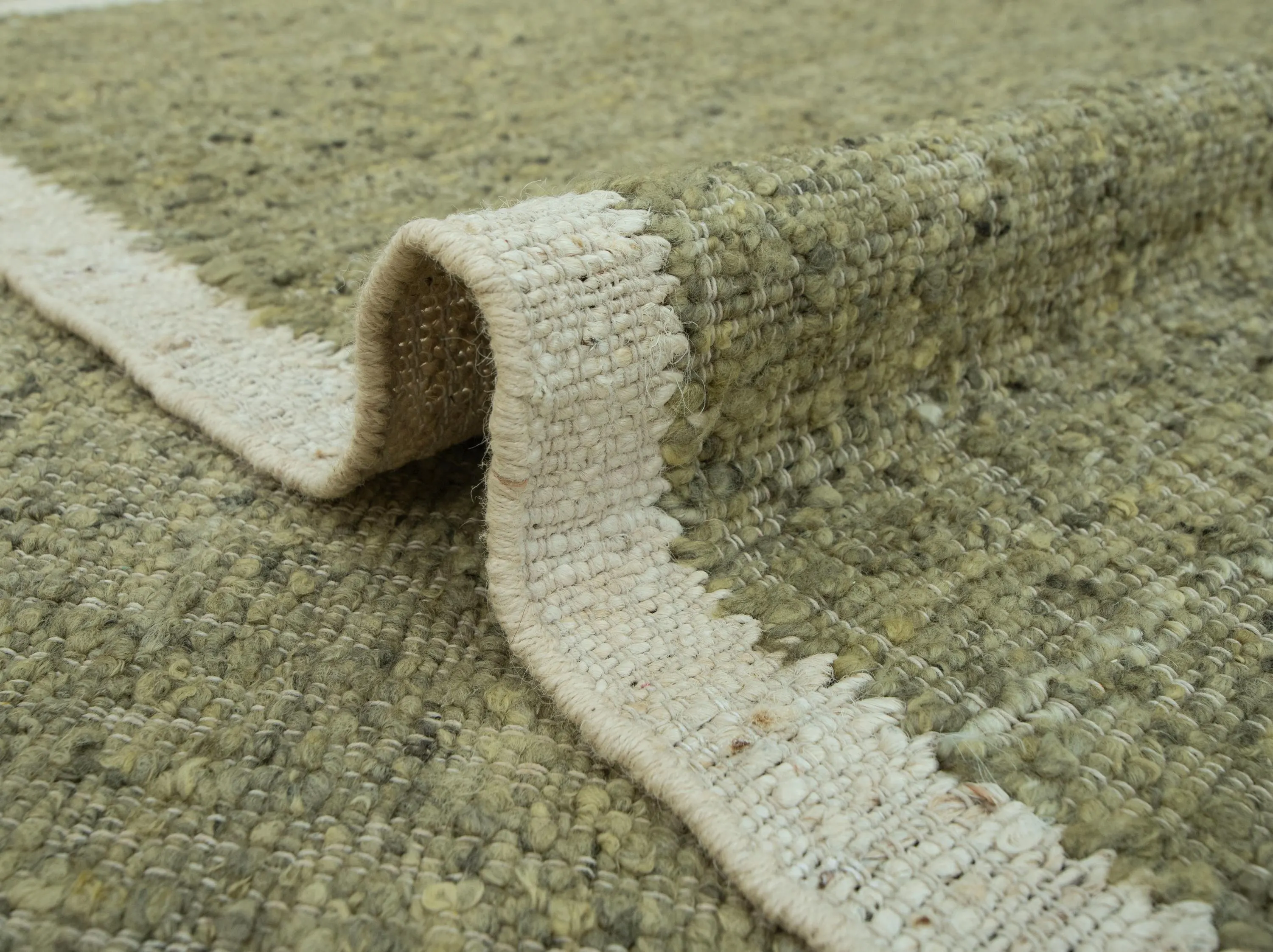 Natural Wool Jute Cream Green Solid Plain High Quality Hand Woven Premium Quality Boho Style Rug, TN-95G