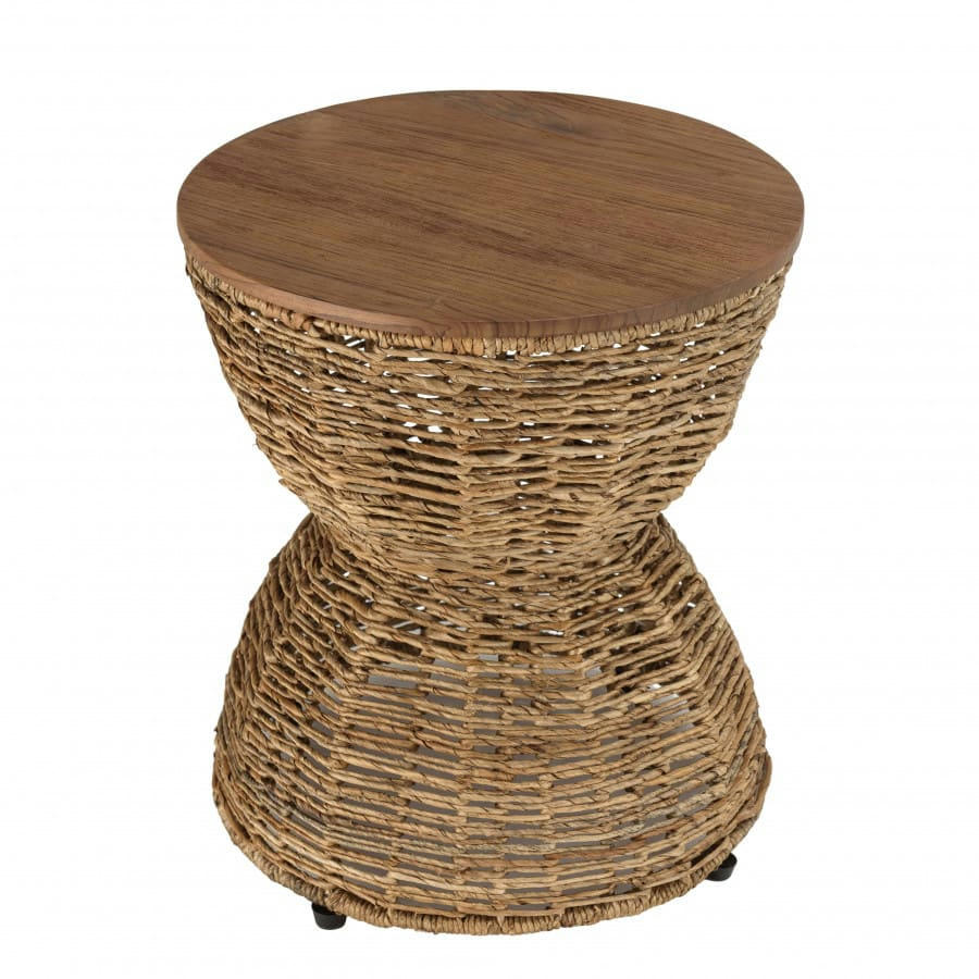 ALIDA - Tabouret beige assise en bois de teck recyclé