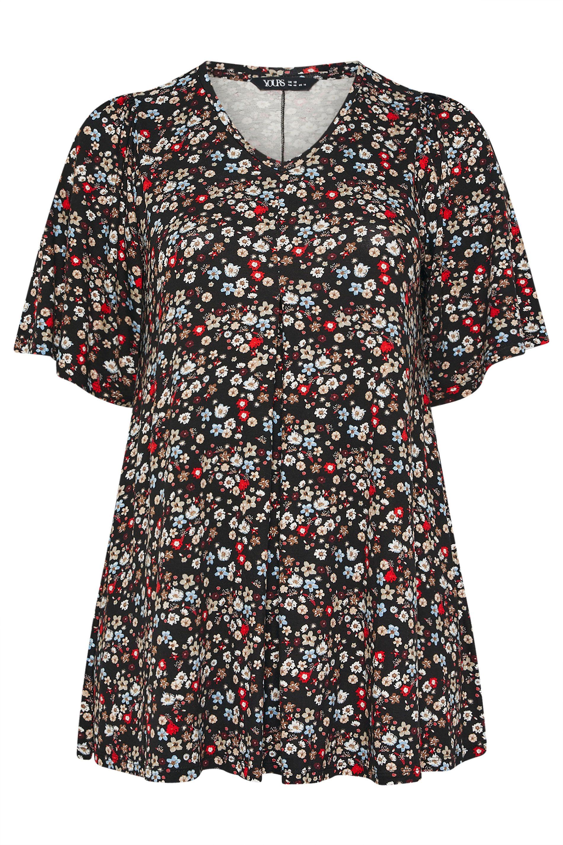 Yours Ditsy Floral Pleat Front Top