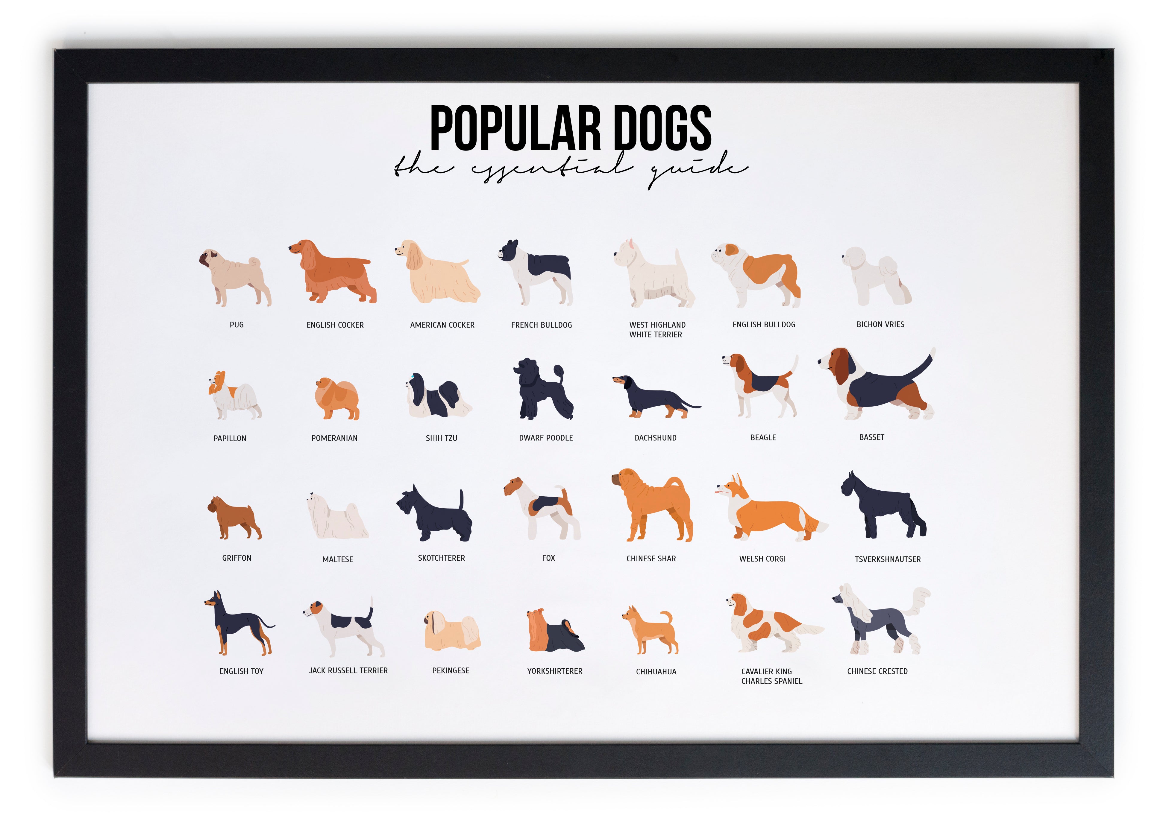 Zwarte lijst met kader 40x30 honden