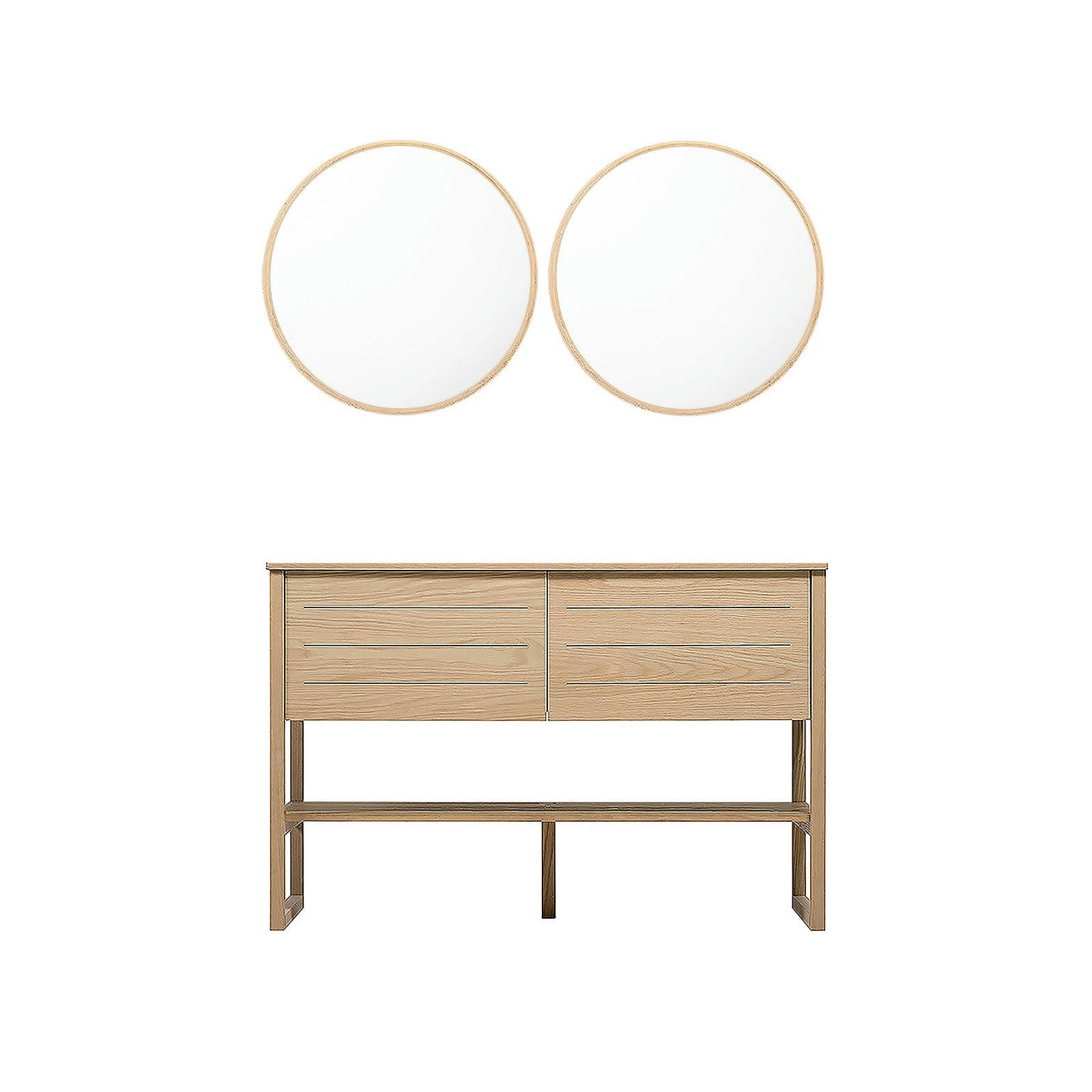 ATOLL - Meuble sous vasque plaqué chêne naturel ATOLL 120cm + miroir rond