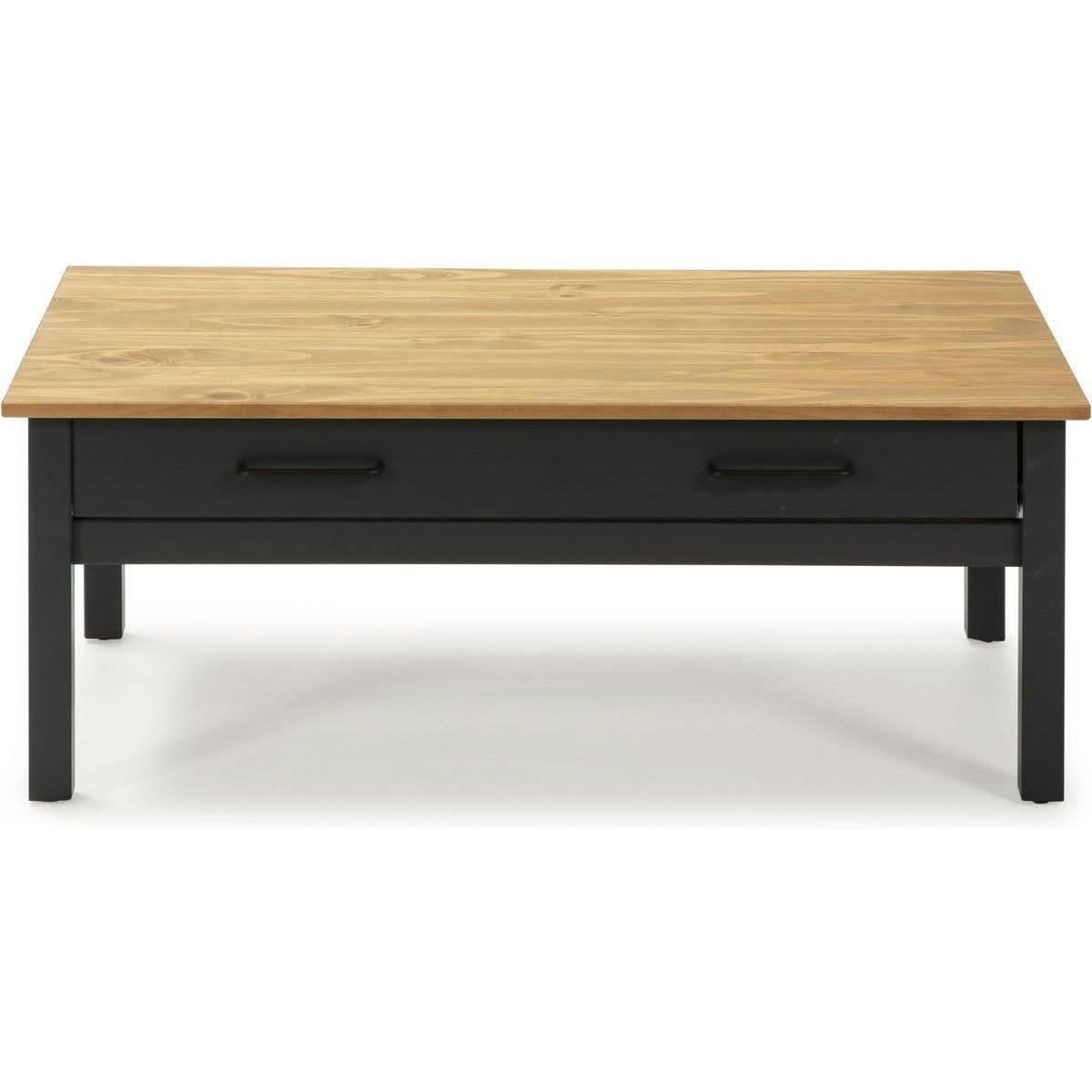 IDA - Table basse 1 tiroir effet en pin massif / bleu 100 cm