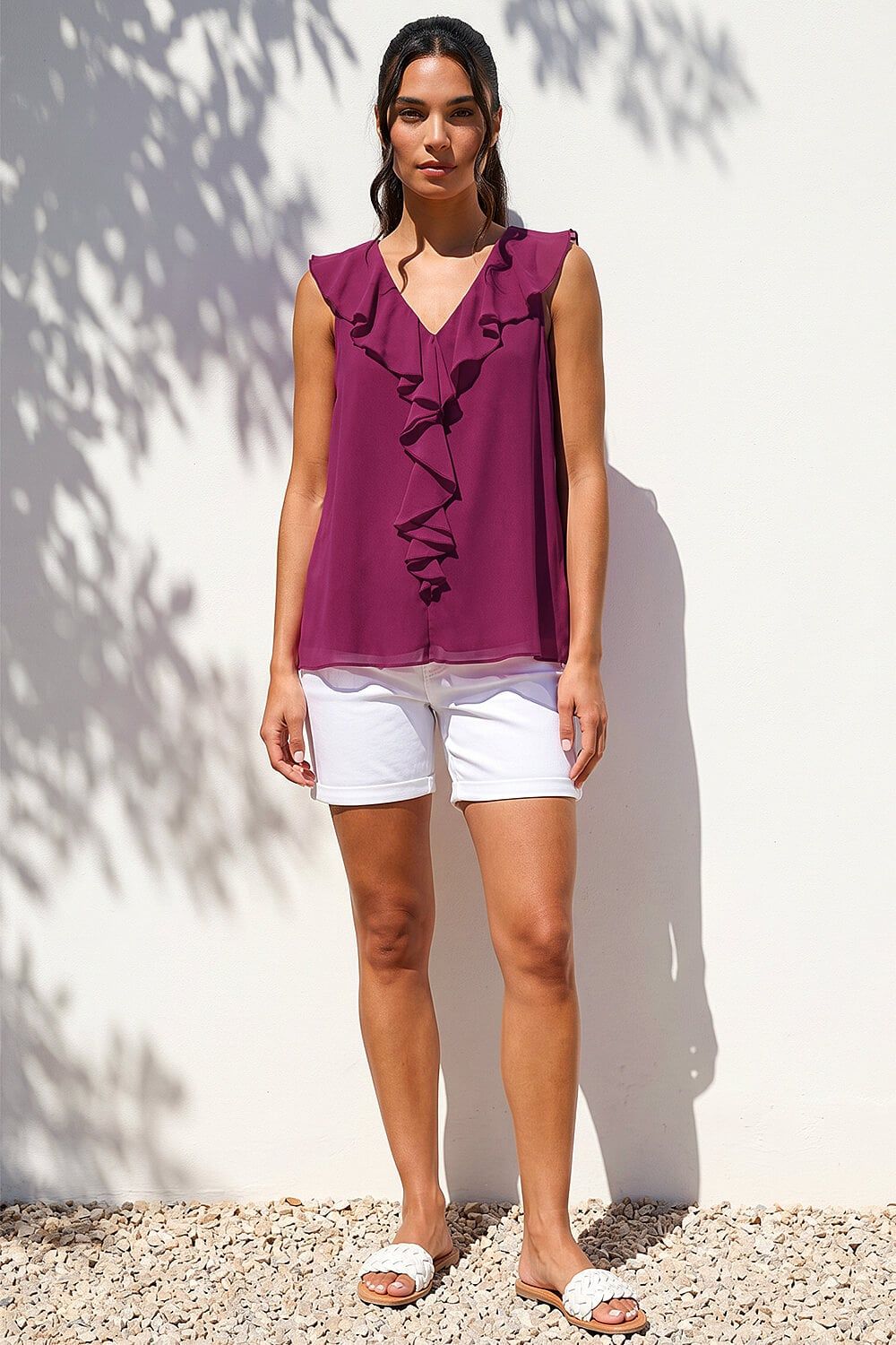 Roman Chiffon Ruffle Vest Top