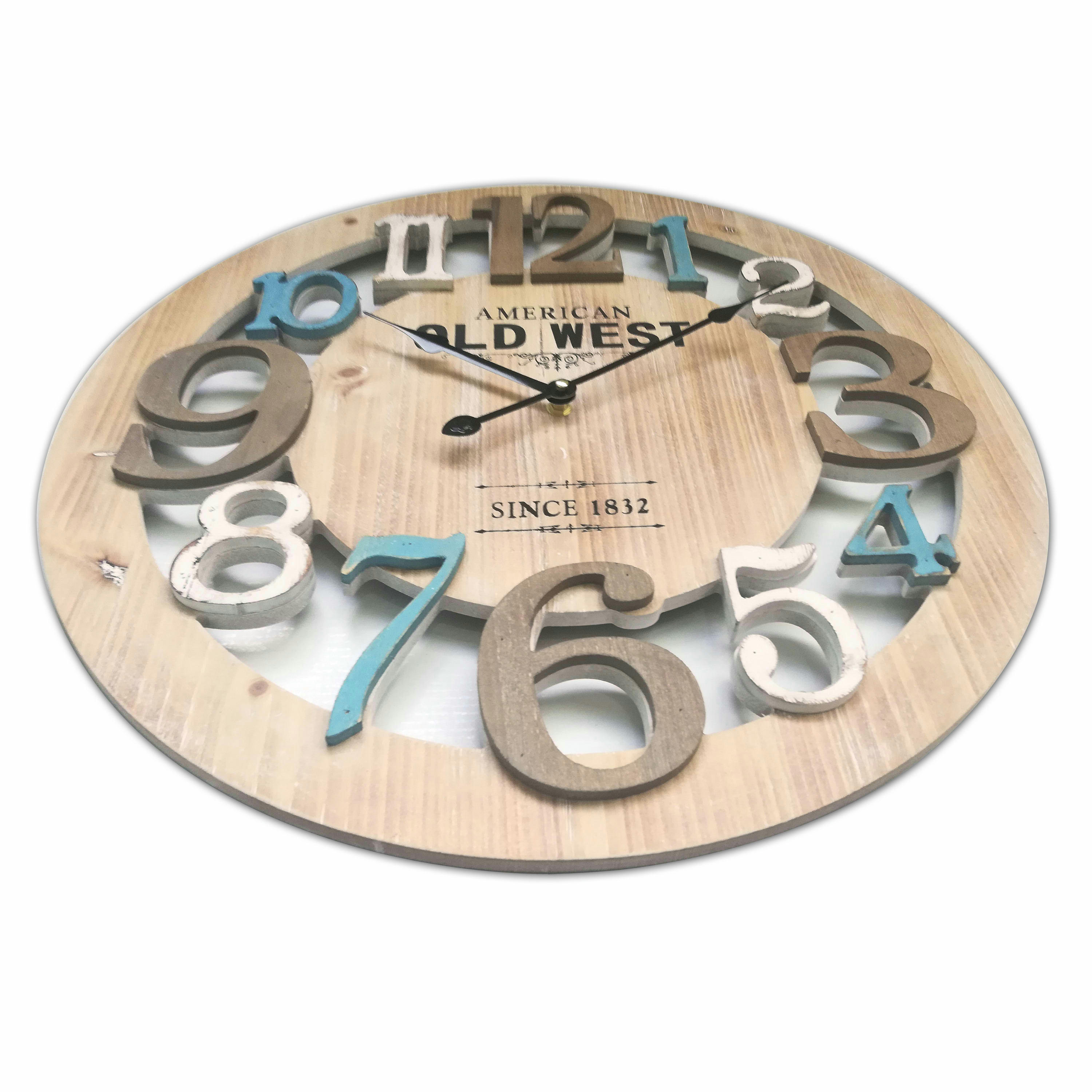- Horloge murale en MDF sculpté blanc marron et bleu ø 50 cm