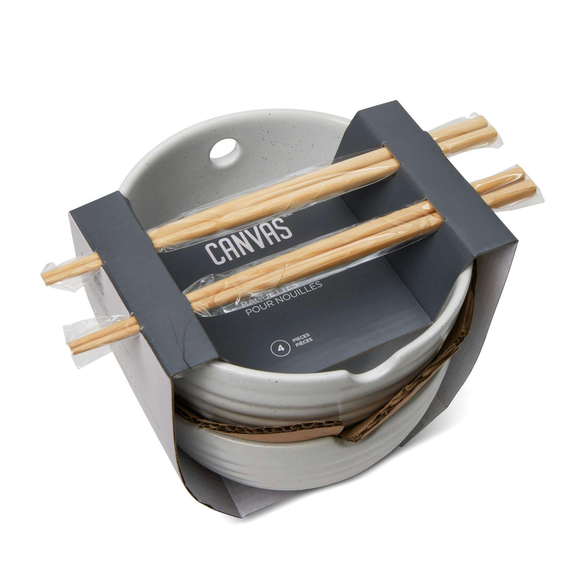 CANVAS Noodle Bowl with Chopsticks Set, white, 4-pc