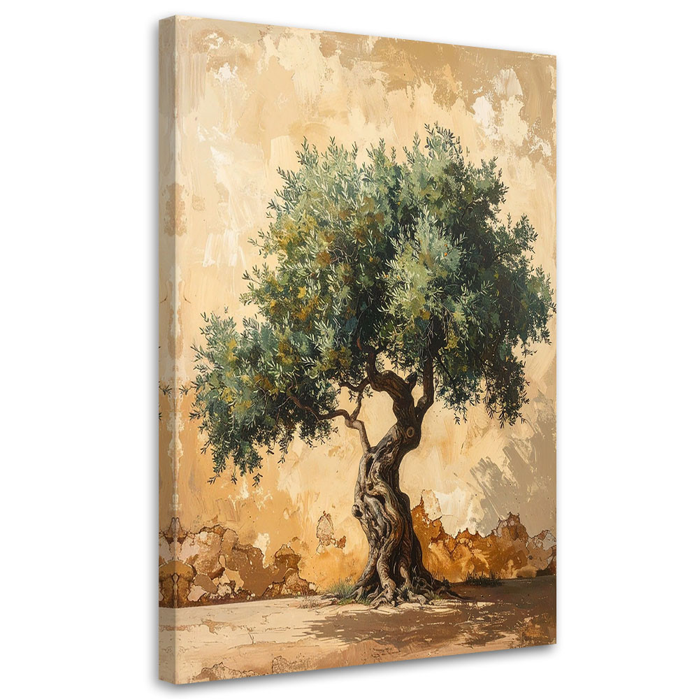 Obraz do salonu sypialni biura, Drzewko oliwne na tle muru beżowy 20x30