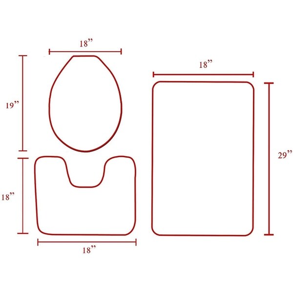 Bath Set 3 Piece Anti-Slip Dark Grey Patchwork Bathroom Mat, Large Contour Mat & Toilet Seat Lid Cover