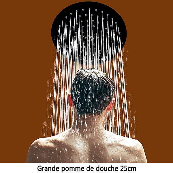 AICA colonne de douche thermostatique avec douche de tête ronde de 250 mm, douchette à main 3 fonctions, hauteur réglable,noir