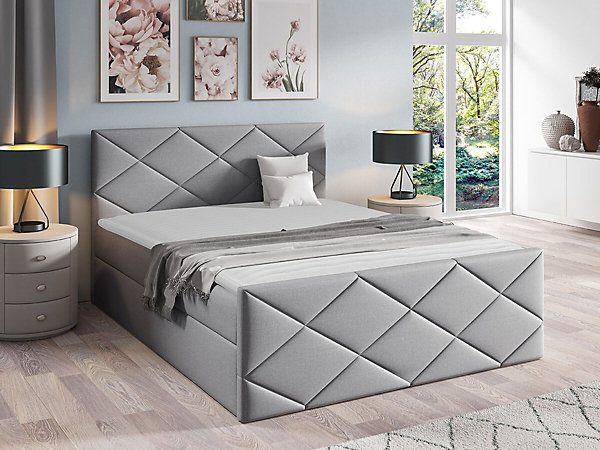 Lit continental Baltimore 155, Double, Gris, Tissu, Disponible