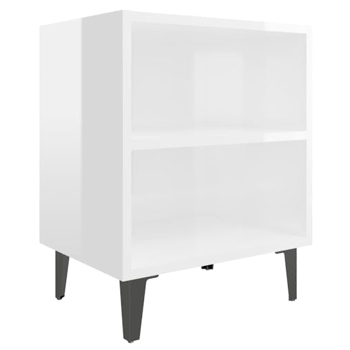 NNEVL Bed Cabinets with Metal Legs 2 pcs High Gloss White 40x30x50 cm