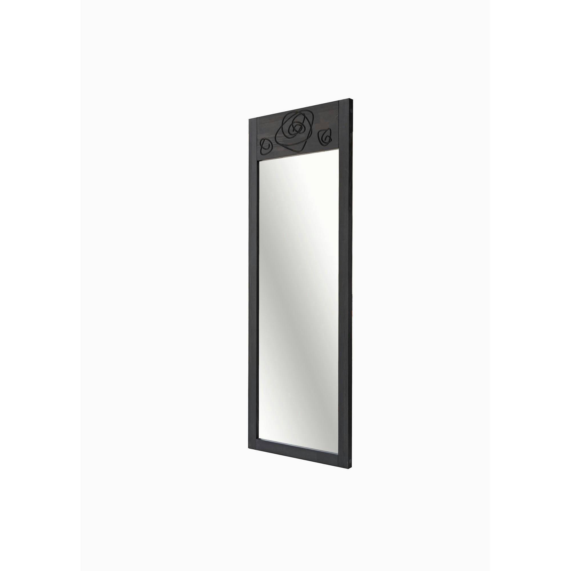 Miroir vertical en bois gris foncé - motif rose HILO