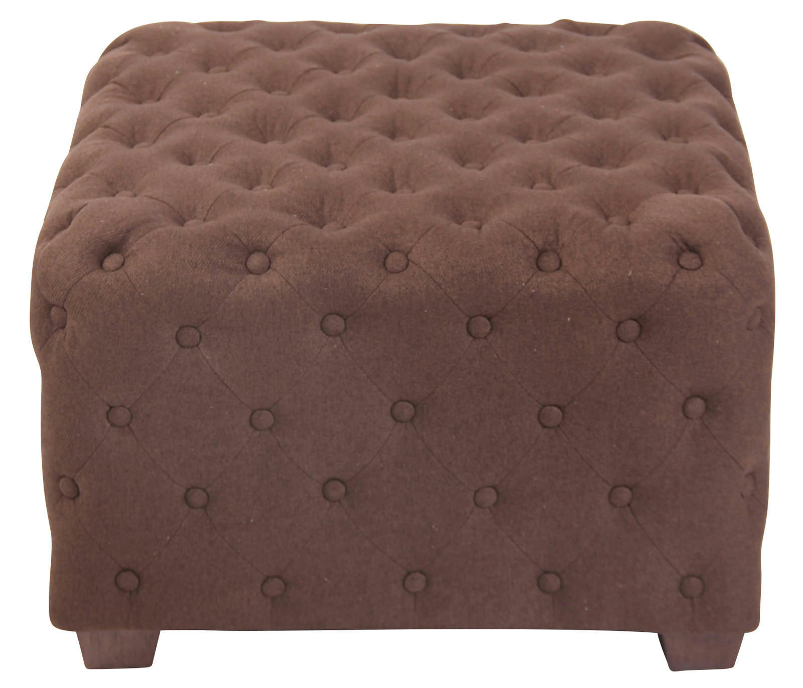 NIMES - Tabouret bas carré capitonné en tissu Marron