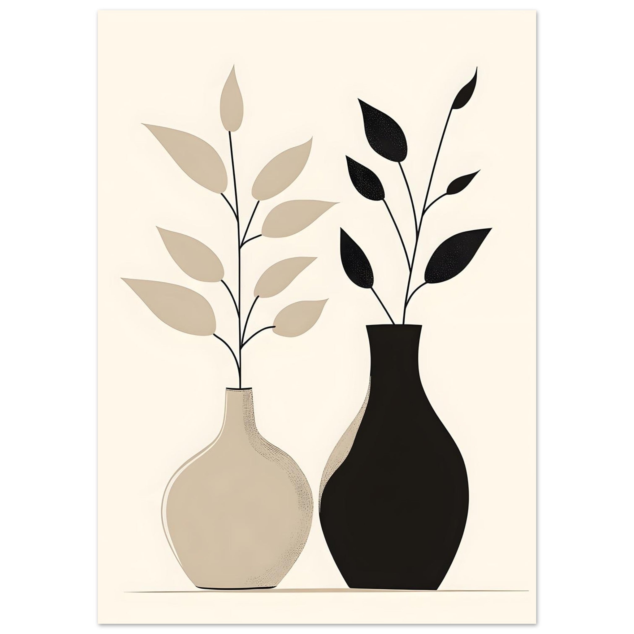 Artfulprints Poster Boho – Dual vase  - 50x70 cm - Zwart / Wit