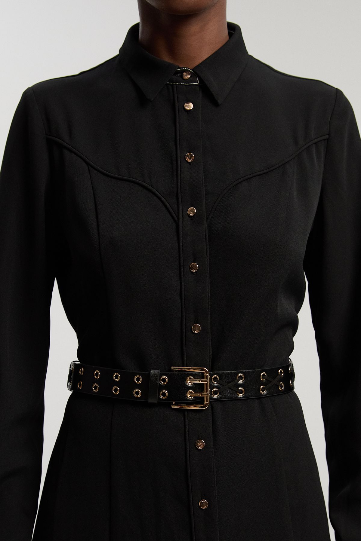 KarenMillen Twill Contrast Woven Midi Shirt Dress