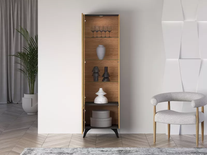 Witryna do salonu HESTIA 1W1D 58cm dąb/czarna lewa