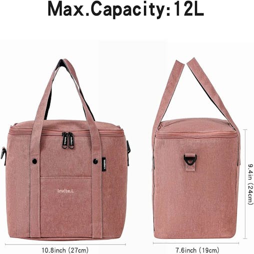 NNEOBA Reusable Insulated Lunch Bag with Shoulder Strap (Pink)