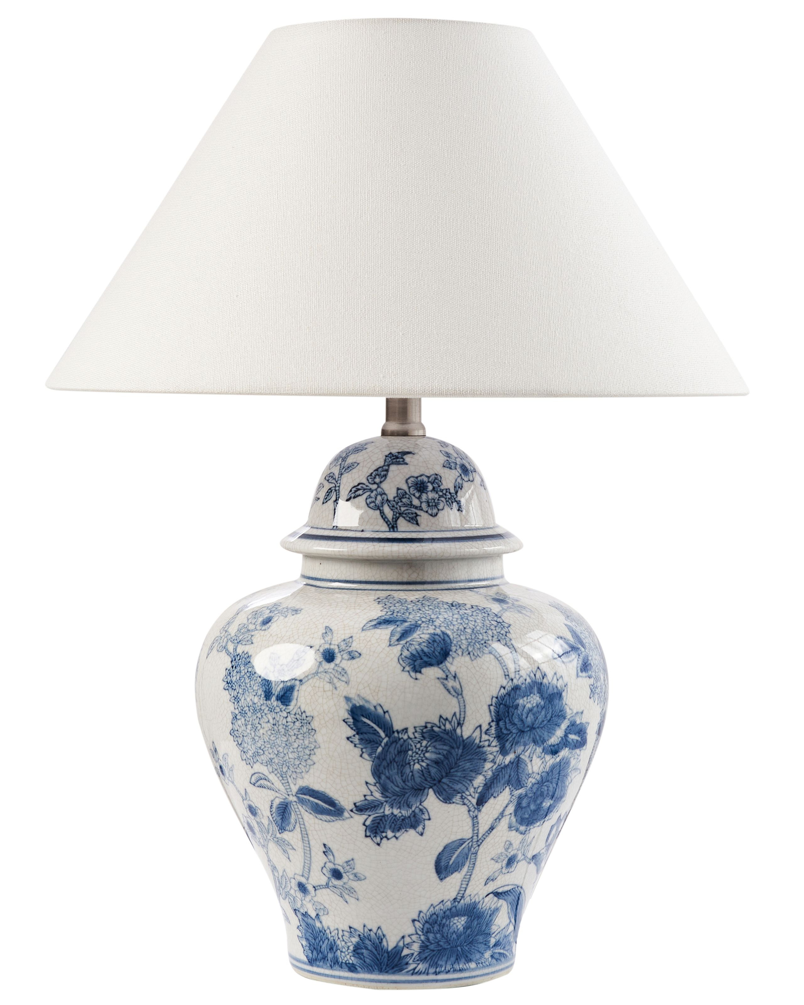 Lampa stołowa porcelanowa biała z niebieskim