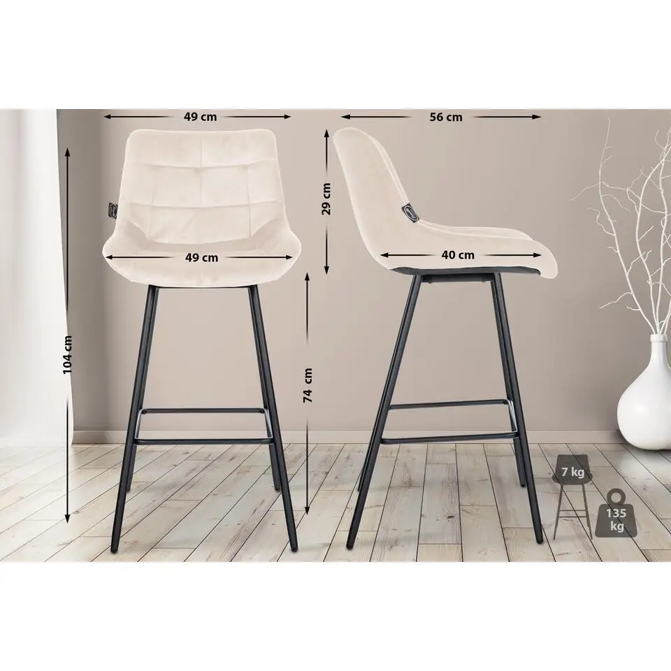 CLP Barkruk Weston zwart Frame - Fluweel - creme