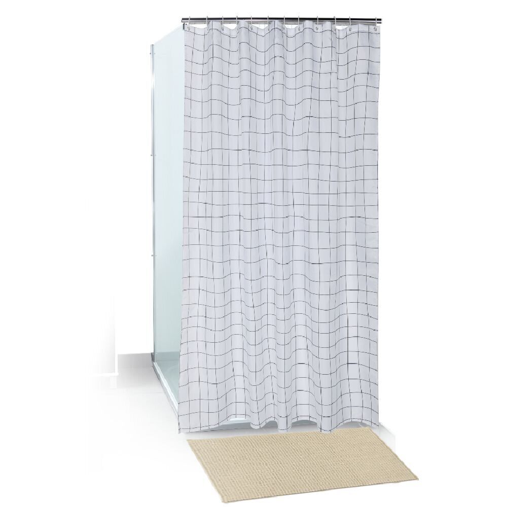 Set salle de bain tapis/rideau/anneaux - 2 modèles