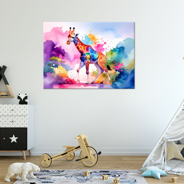 Obraz do pokoju dziecka, Kolorowa Żyrafa Afryka Akwarela 30x20