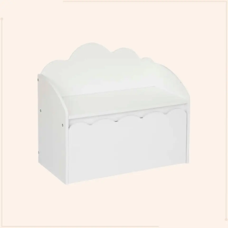 MISOU Speelgoedkist Opbergbox met Bank Wit Hout Opbergbank Kinderbank Wolk